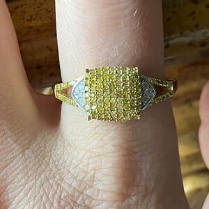 Genuine Yellow Diamond Sterling Silver Ring Size 10